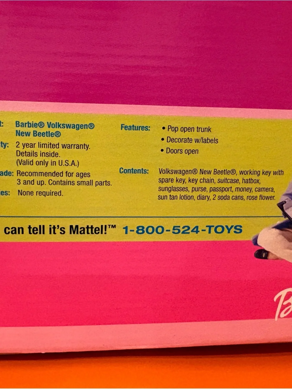 Barbie 2002 Lime Green Volkswagen New Beetle Play Car
